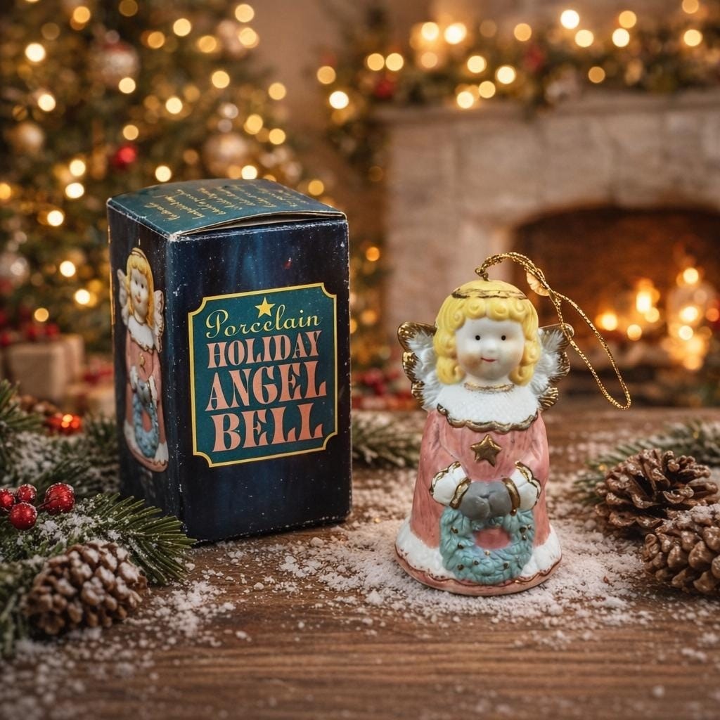 Vintage 1995 Pink Angel Bell Ornament Ceramic Christmas Decor with Box