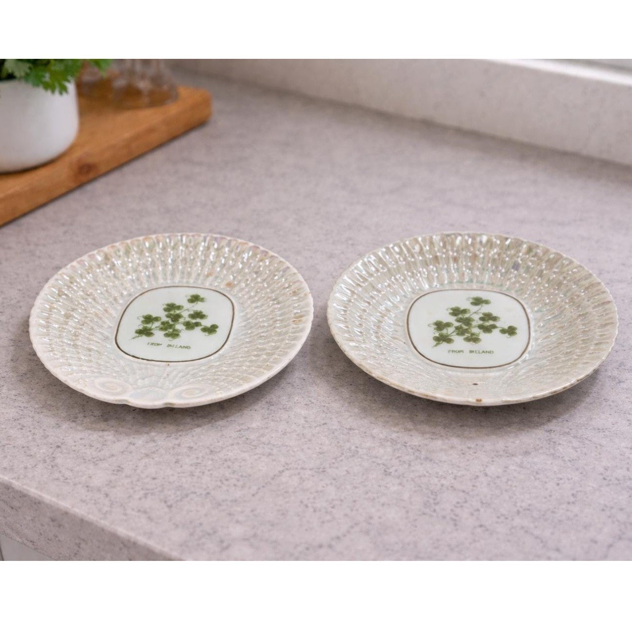Victoria China Ireland Shamrock Plates Set of 2 Shell Dish
