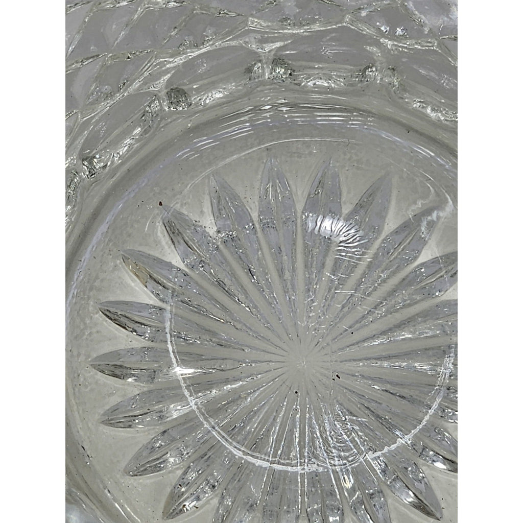 Vintage Heavy Clear Crystal Glass Diamond Pattern Water Pitcher – With Chip