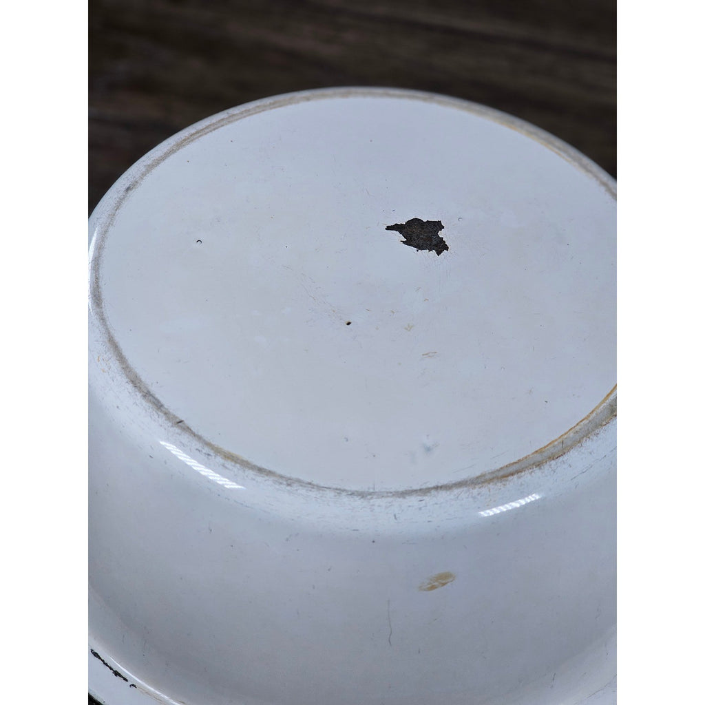 Vintage White Enamel Wash Basin Bowl Black Rim Rustic Farmhouse