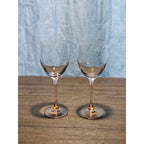 Vintage Pink Stem Wine Glasses Set of 2 Clear Bowl 8.5 Inch