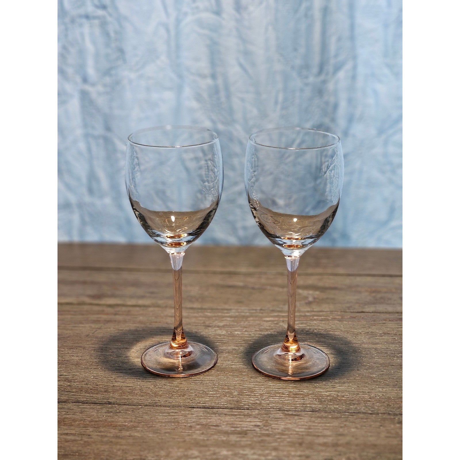 Vintage Pink Stem Wine Glasses Set of 2 Clear Bowl 8.5 Inch