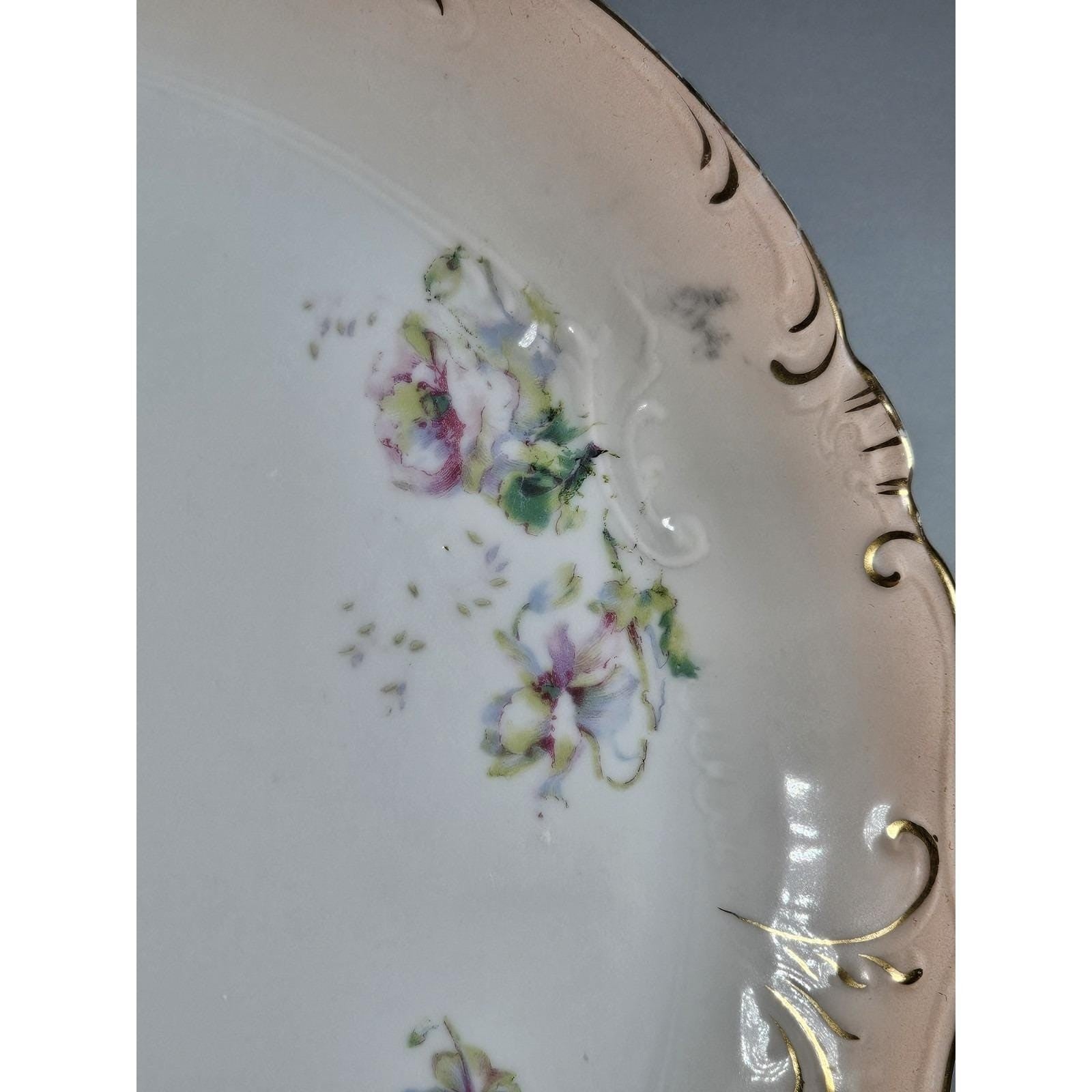 Vintage Austria Hand Painted Floral Porcelain Plate 11" Gold Rim