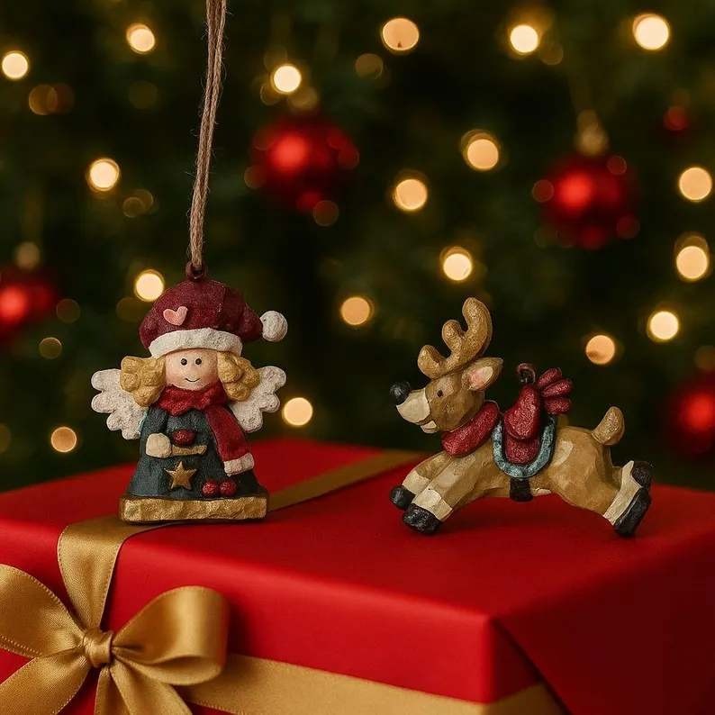 Vintage Kurt Adler Angel & Reindeer Christmas Ornaments Set Holiday Decor