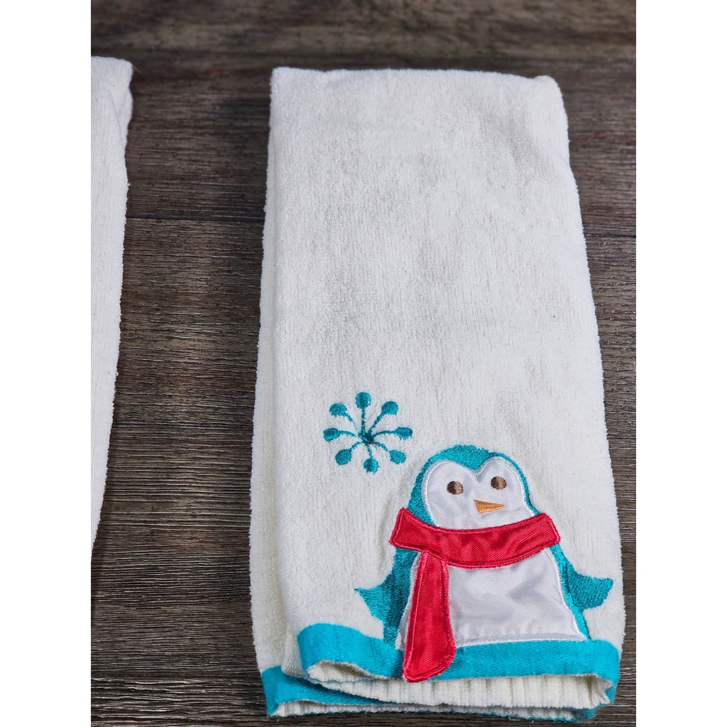 Vintage Penguin Kitchen Towels Set of 2 Cotton Winter Holiday Towels