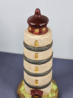 Vintage Ks Collection Beige Plaster Blue Stripe Design Lighthouse 6" Tall