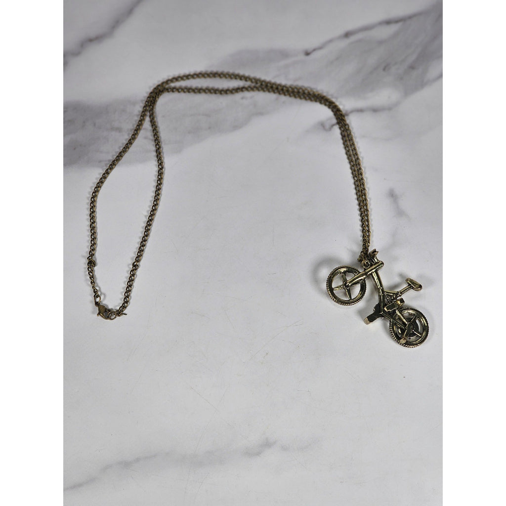 Vintage Bicycle Pendant Necklace Gold Tone Bike Charm Cyclist Jewelry