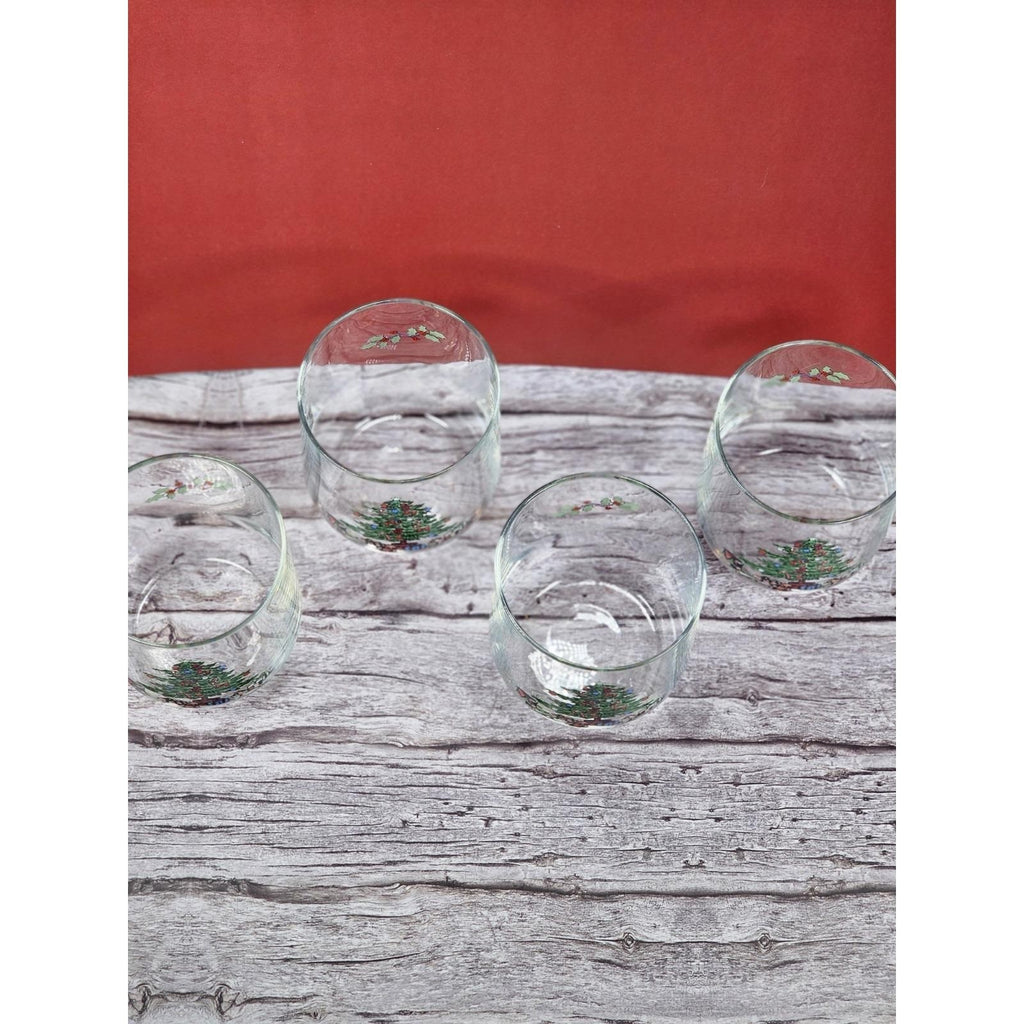 Vintage Luminarc Christmas Tree Lowball Glasses Set of 4 Holiday Whiskey Tumbler