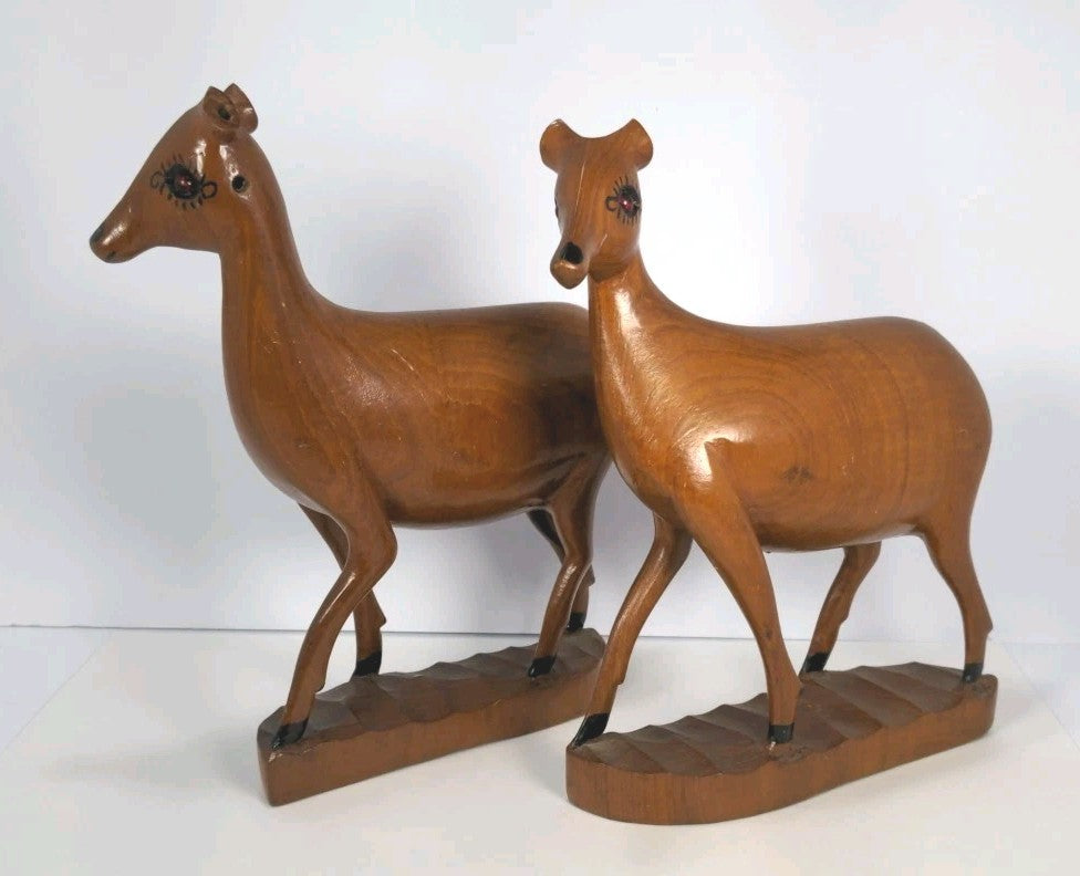 Hand Carved Wood Deer Book Ends – Rustic Wildlife Decorative Accents