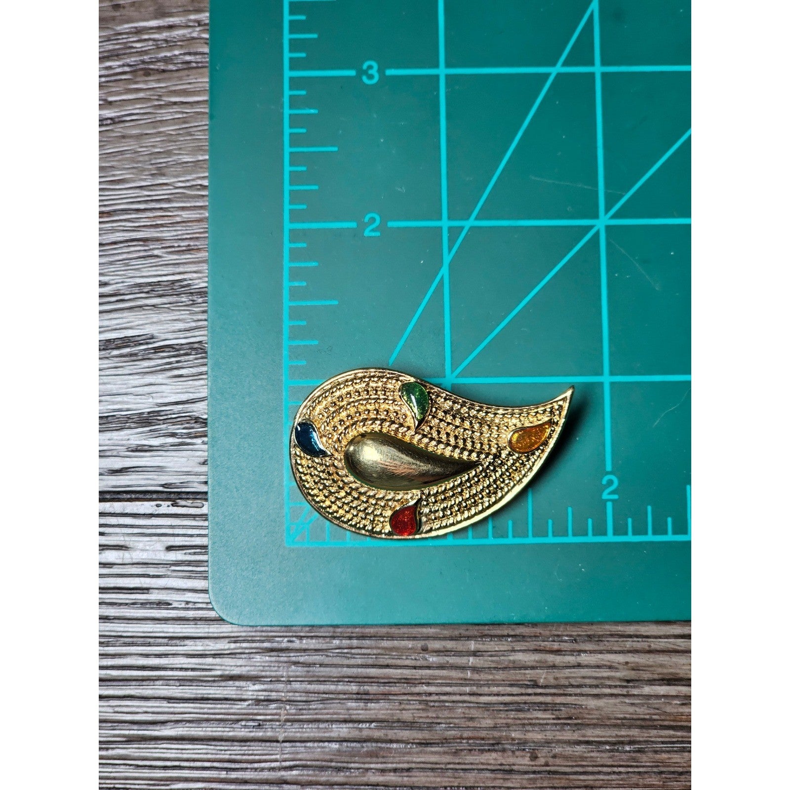 Vintage Gold Tone Paisley Brooch & Earrings Set Multicolor Cabochons