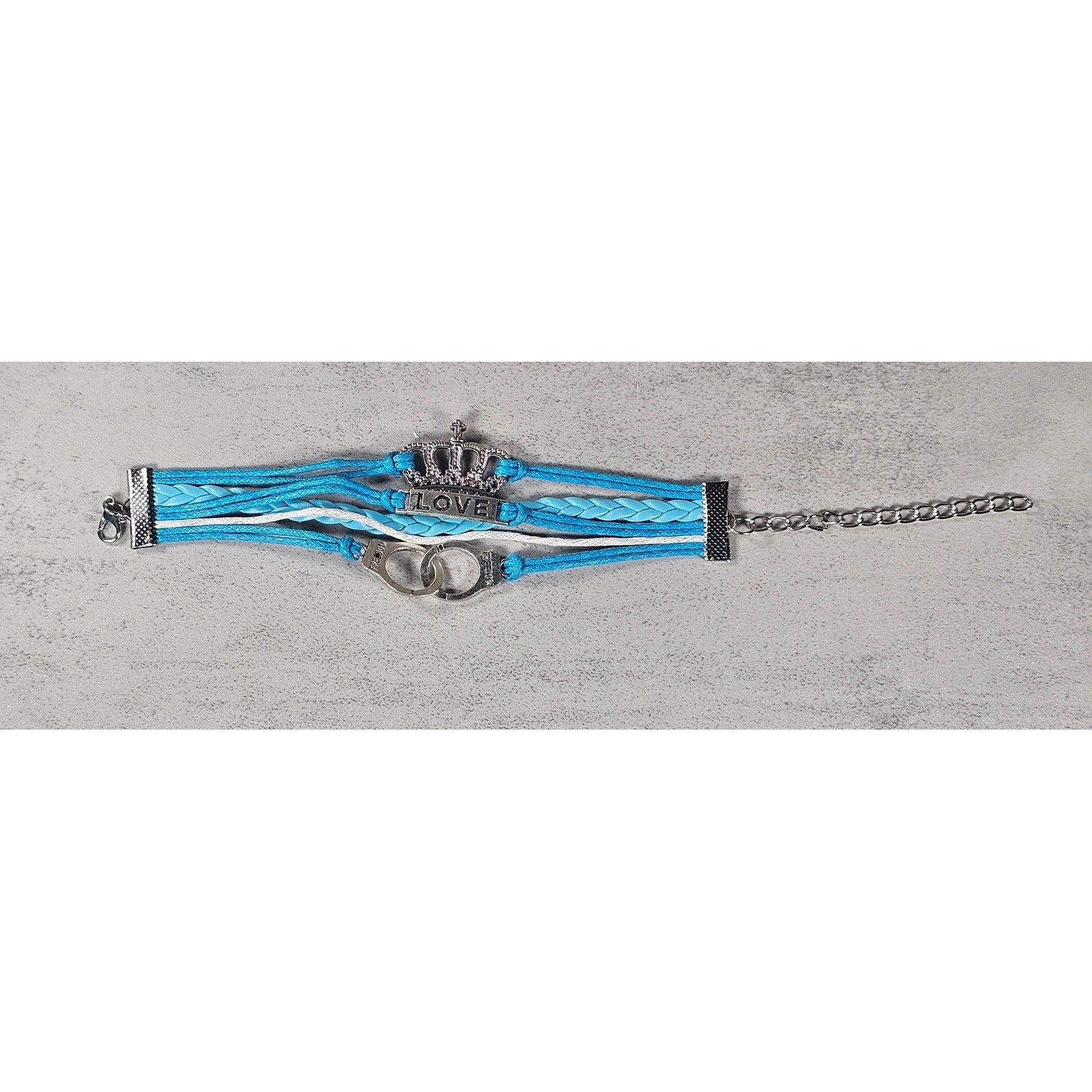 Blue Crown Love Child Bracelet Handcuff Charm Multi Strand