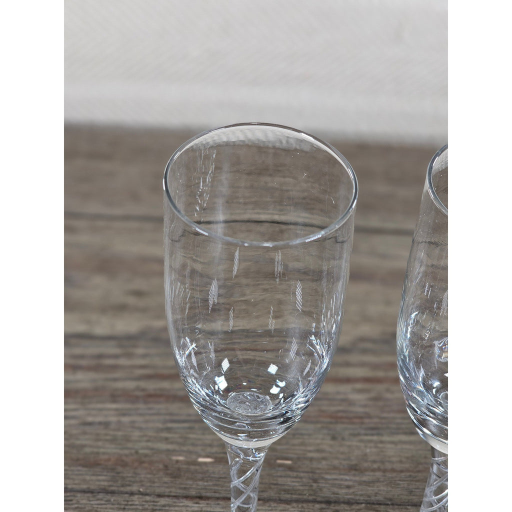 Vintage Clear Crystal Champagne Flutes Set of 2 Twisted Stem