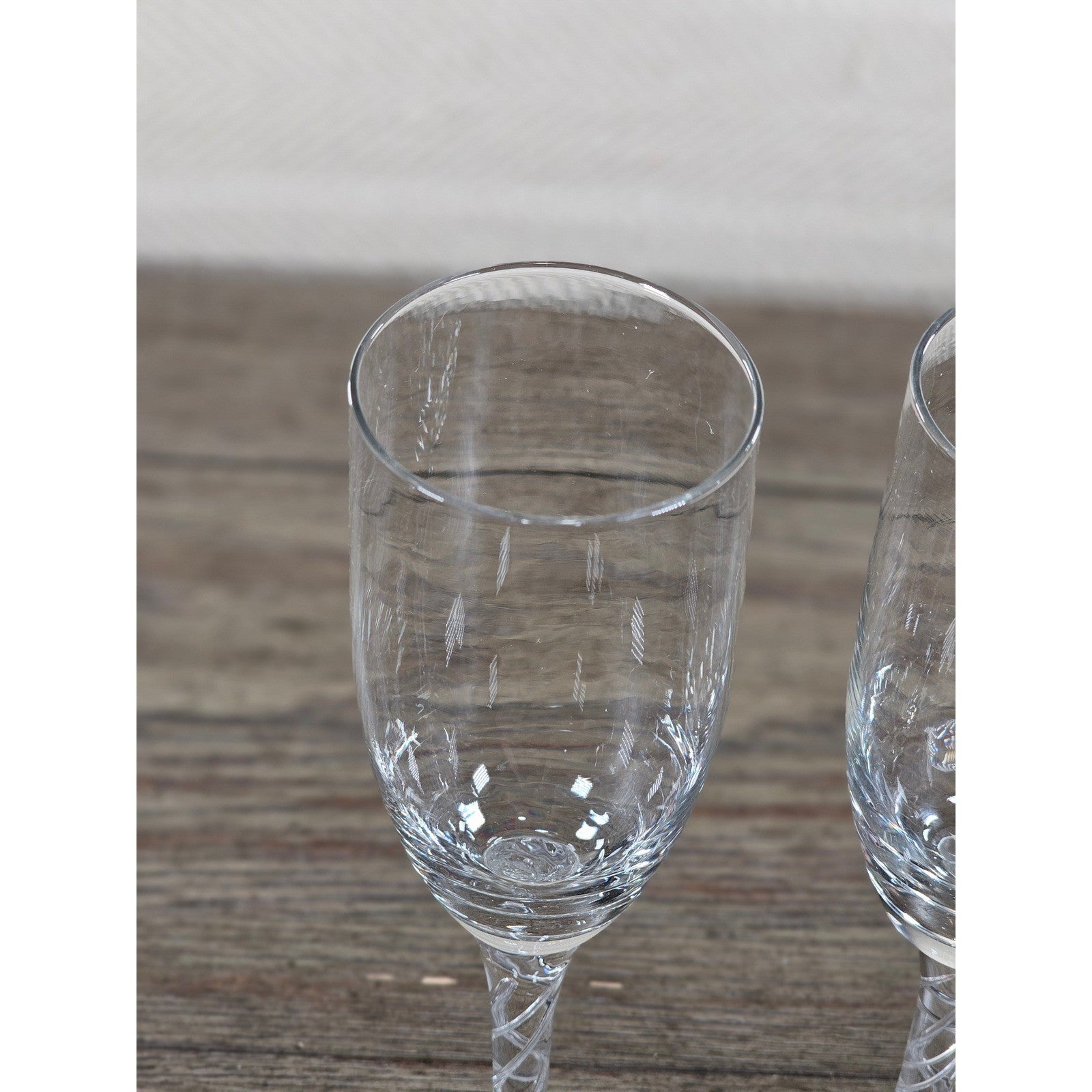 Vintage Clear Crystal Champagne Flutes Set of 2 Twisted Stem