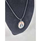 Vintage Red Madonna Pendant Necklace Oval Catholic Cross Back Charm