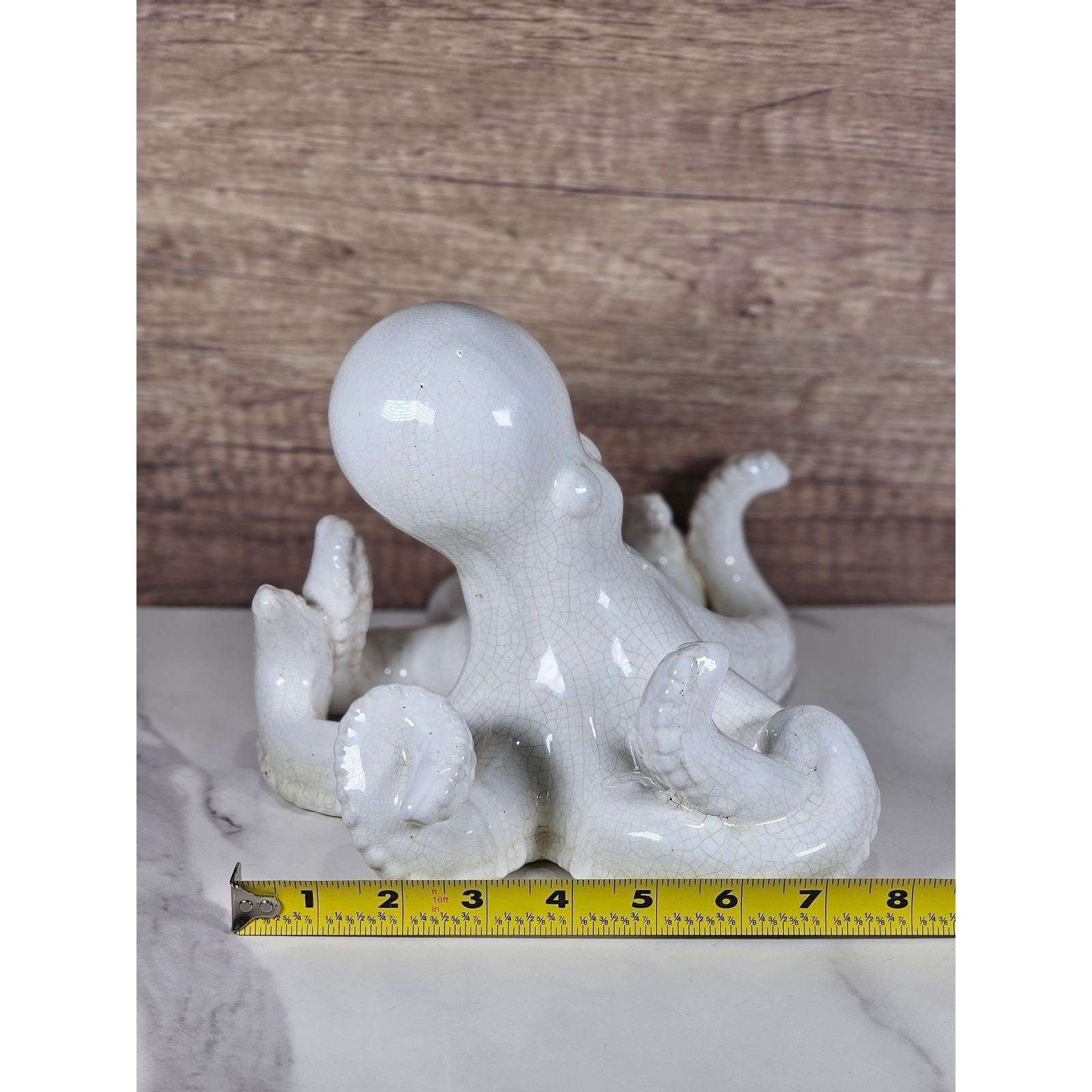 Vintage Ceramic Octopus Figurine Crackle Glaze Coastal Decor