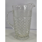 Vintage Heavy Clear Crystal Glass Diamond Pattern Water Pitcher – With Chip