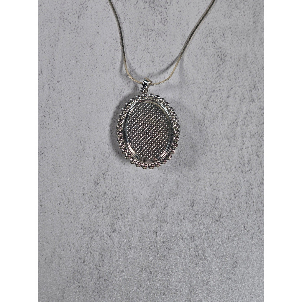 Vintage Angel Cameo Pendant Necklace Pink Relief Silver Tone Oval
