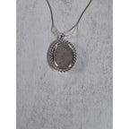 Vintage Angel Cameo Pendant Necklace Pink Relief Silver Tone Oval