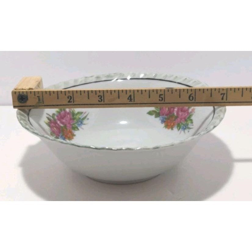 Vintage Yamatsu Japan Floral Porcelain Bowl Scalloped