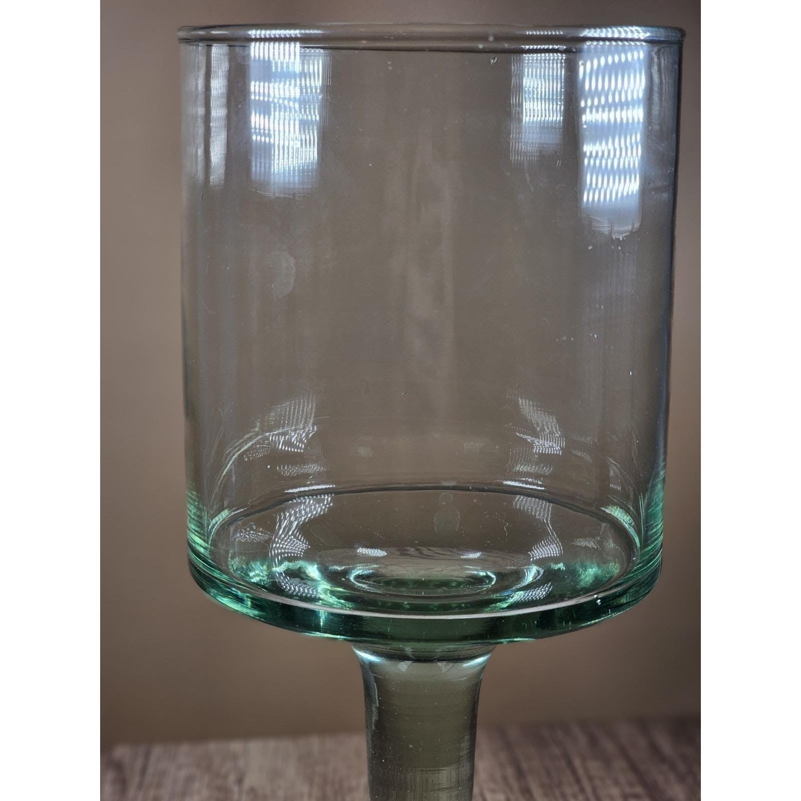 Vintage Glass Hurricane Candle Holder Pedestal Vase Clear Glass