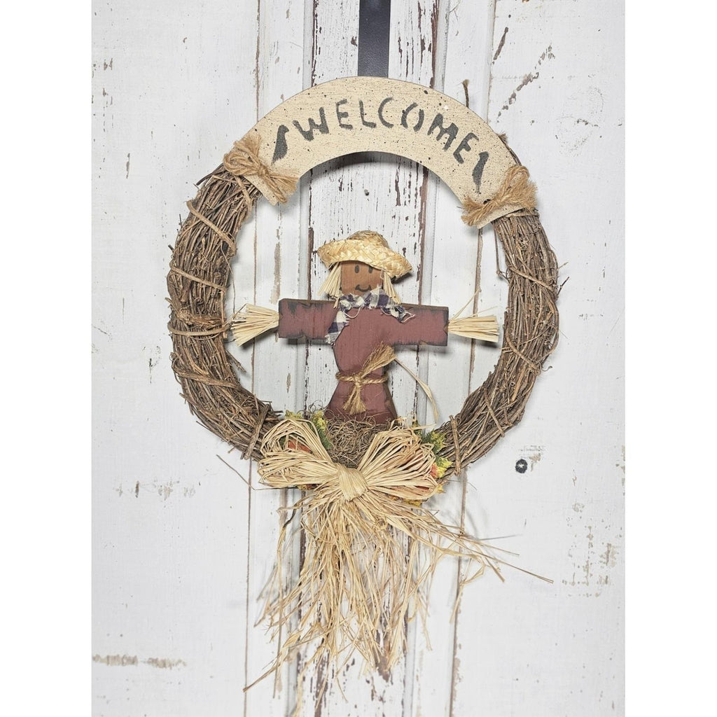 Rustic Autumn Harvest Welcome Wreath | Fall Door Decor with Pumpkins & Foliage