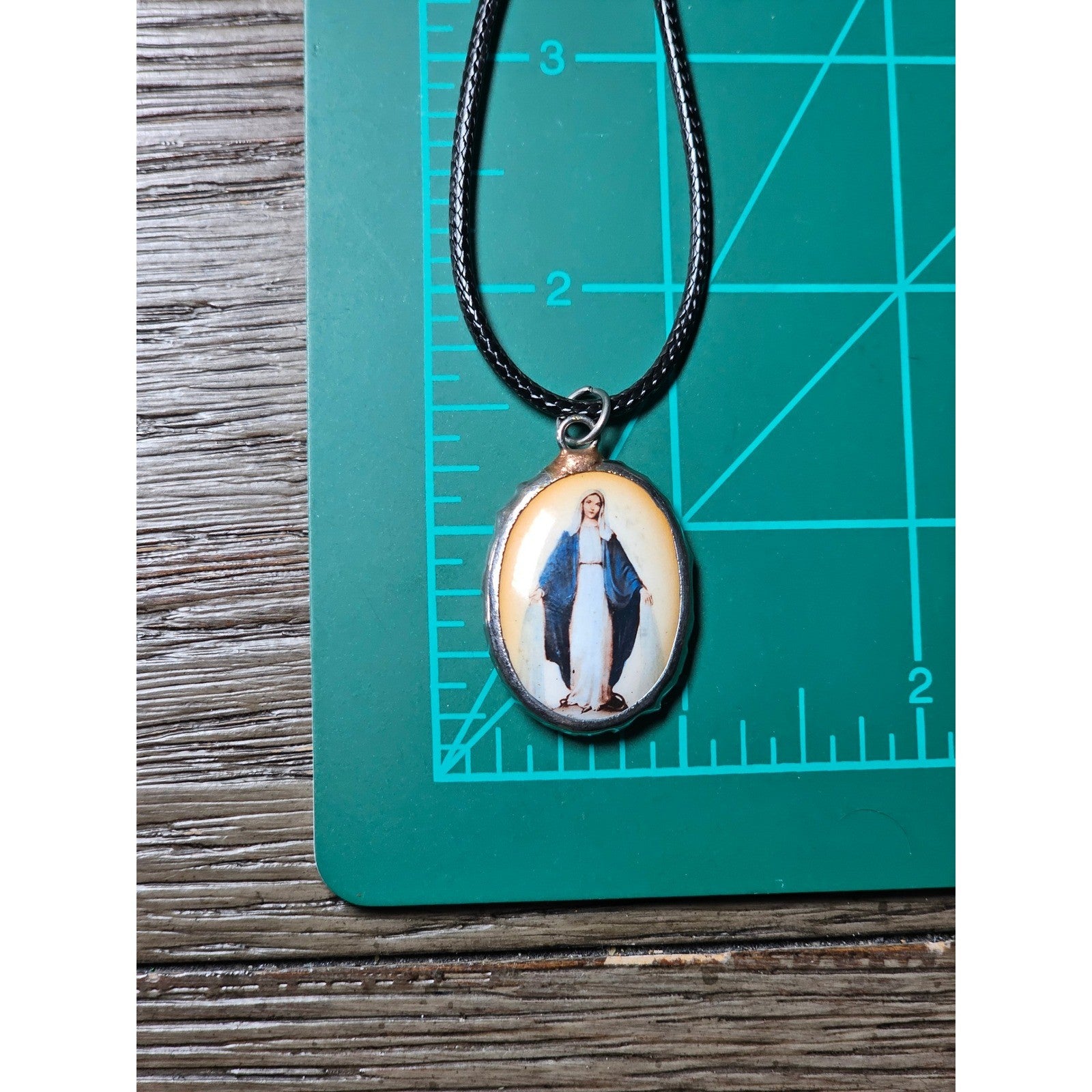 Vintage Amber Halo Madonna Pendant Necklace Religious Charm