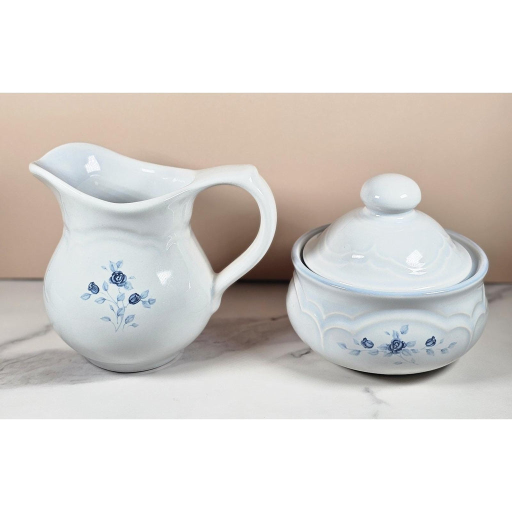 Vintage Pfaltzgraff Blue Rose Creamer and Sugar Bowl Stoneware Set
