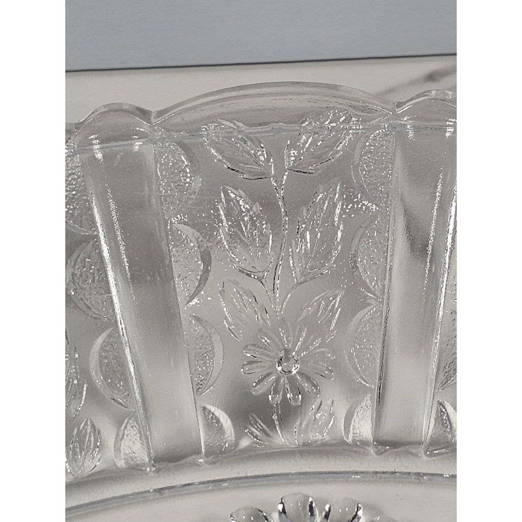 Vintage Clear Glass Sunflower Pattern Oblong Serving Bowl 9"