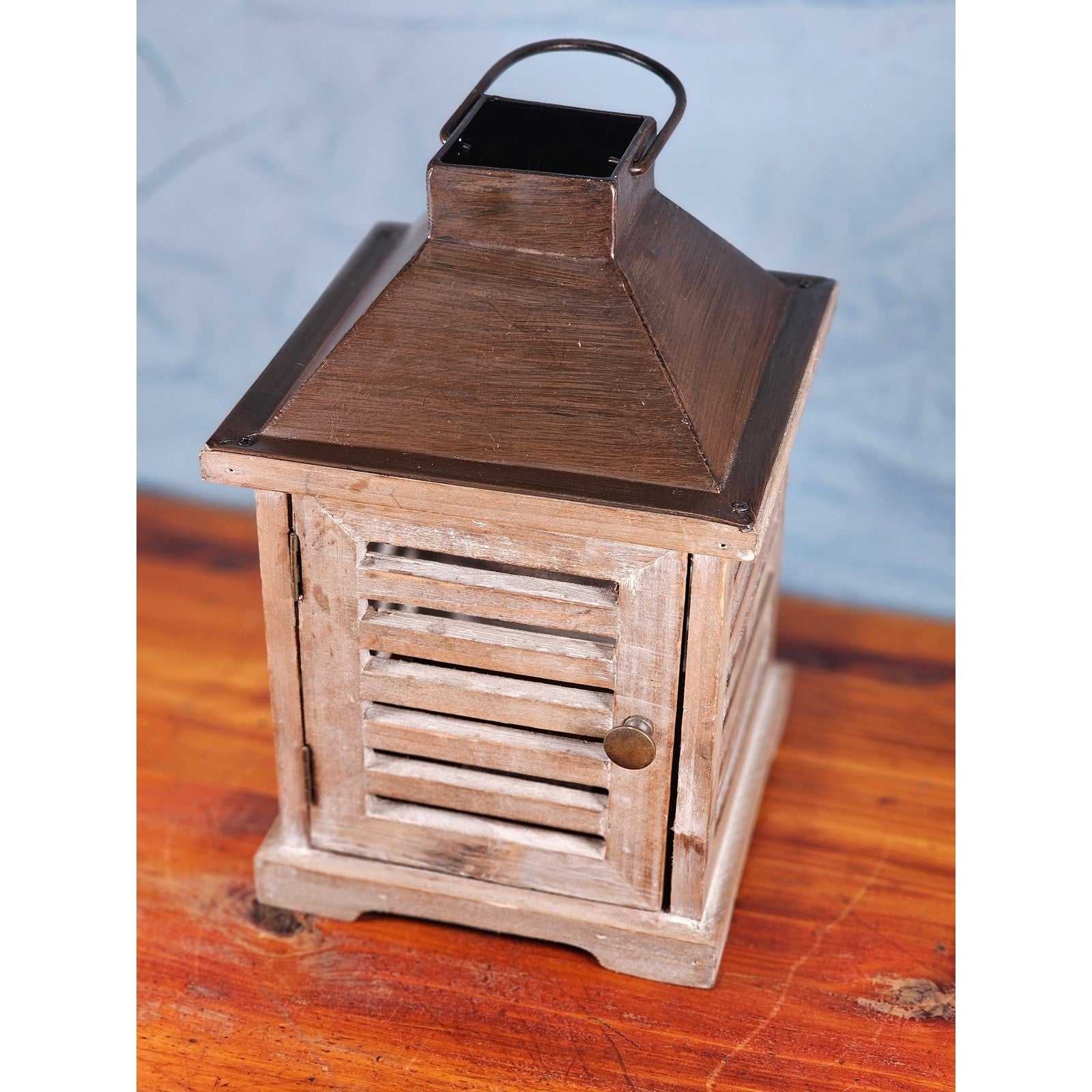 Vintage Wooden Lantern – Rustic Farmhouse Décor – 10.5" x 7"