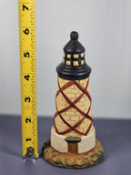 Vintage Ks Collection Beige Brick Red Diamond Design Lighthouse 6" Tall