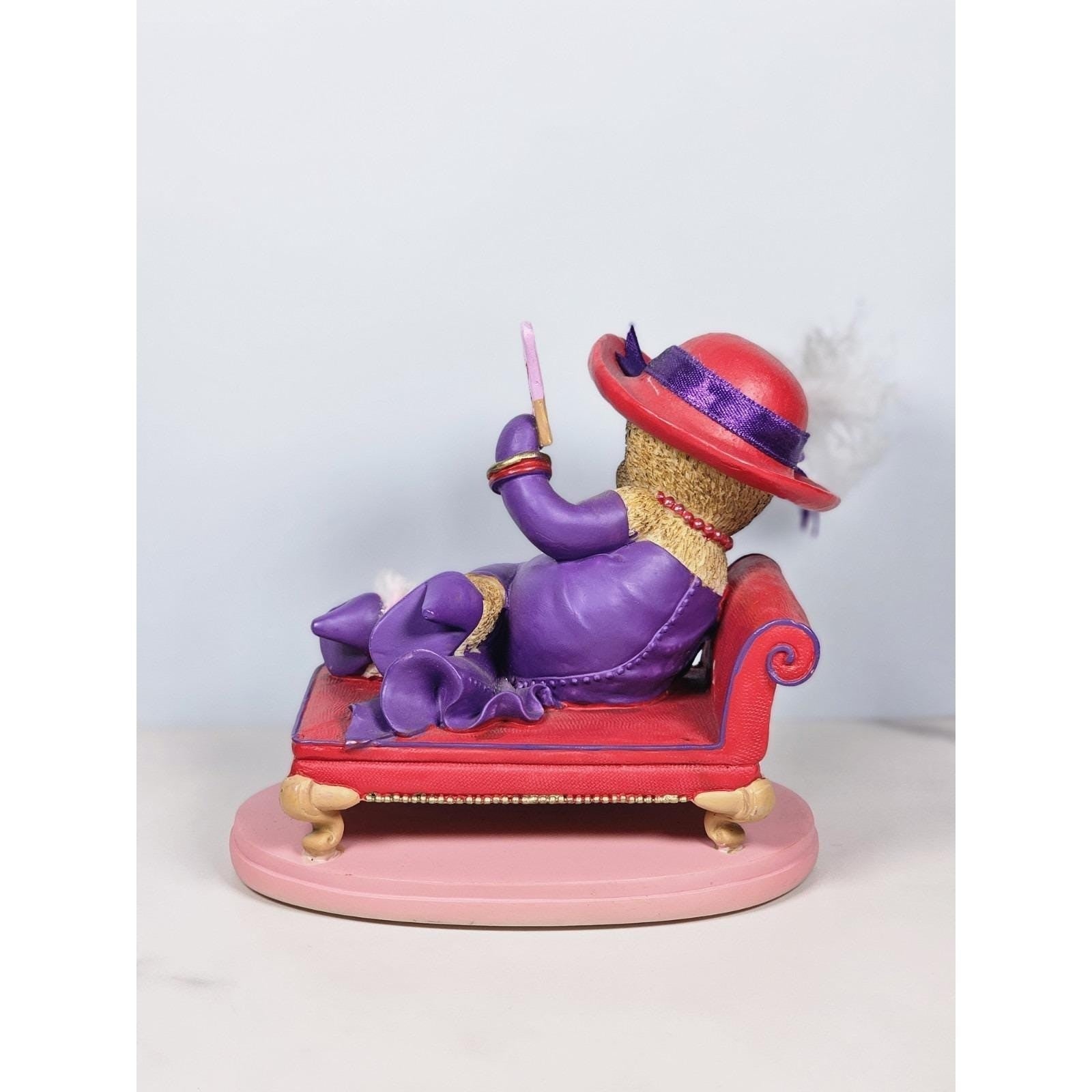 Hamilton Collection Happy Hatters Bear Figurine on Chaise Lounge 4"
