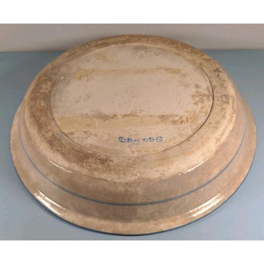 Handcrafted Sea Oats Ceramic Serving Bowl Blue Wheat 11.5"