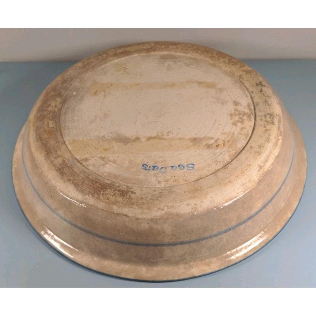 Handcrafted Sea Oats Ceramic Serving Bowl Blue Wheat 11.5"