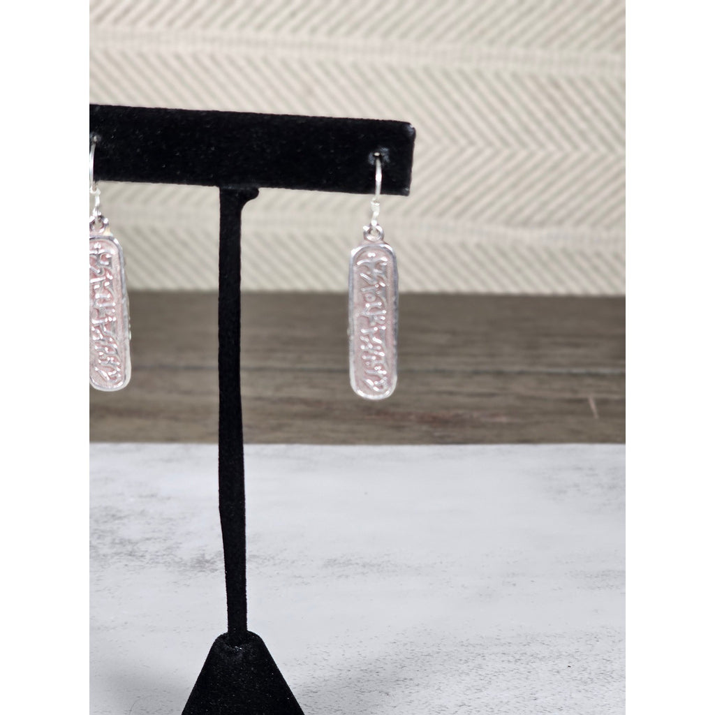 Vintage Sterling Silver Script Drop Earrings Dangle Pair