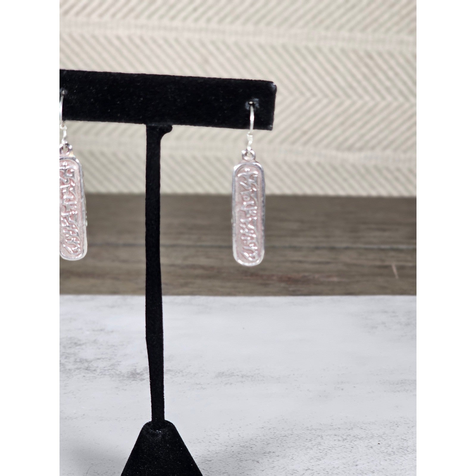 Vintage Sterling Silver Script Drop Earrings Dangle Pair