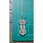 Vintage Mixed Metal Script Pendant Necklace Silver Tone Spiritual Charm