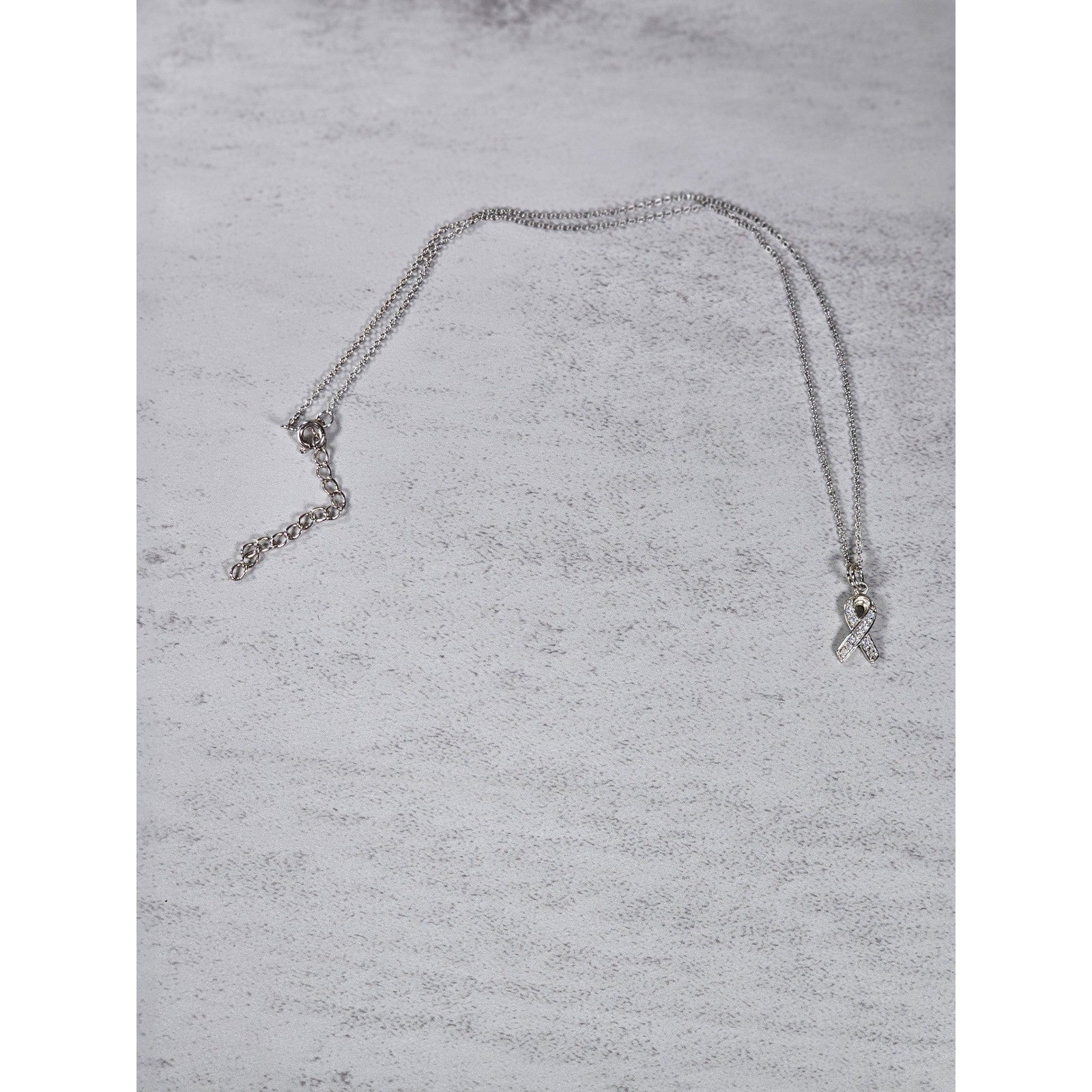 Vintage Sterling Silver Ribbon Pendant Necklace Small Charm