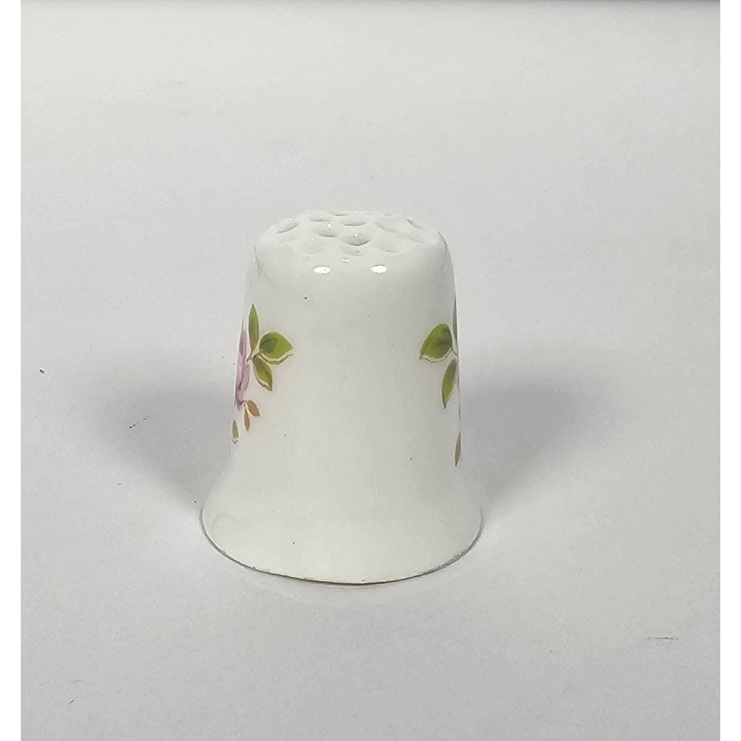 Vintage Porcelain Rose Thimble Pink Floral Sewing Collectible