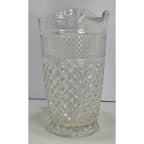 Vintage Heavy Clear Crystal Glass Diamond Pattern Water Pitcher – With Chip