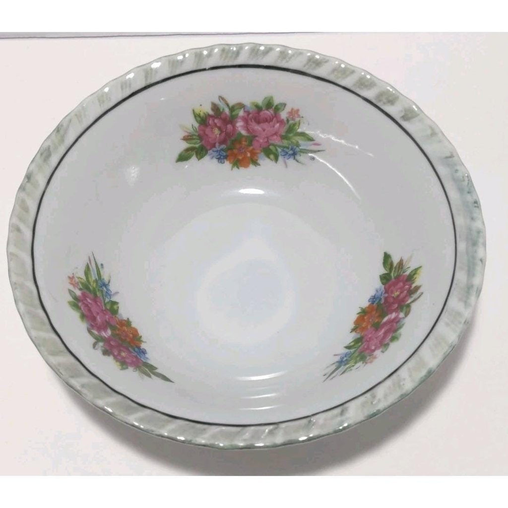 Vintage Yamatsu Japan Floral Porcelain Bowl Scalloped