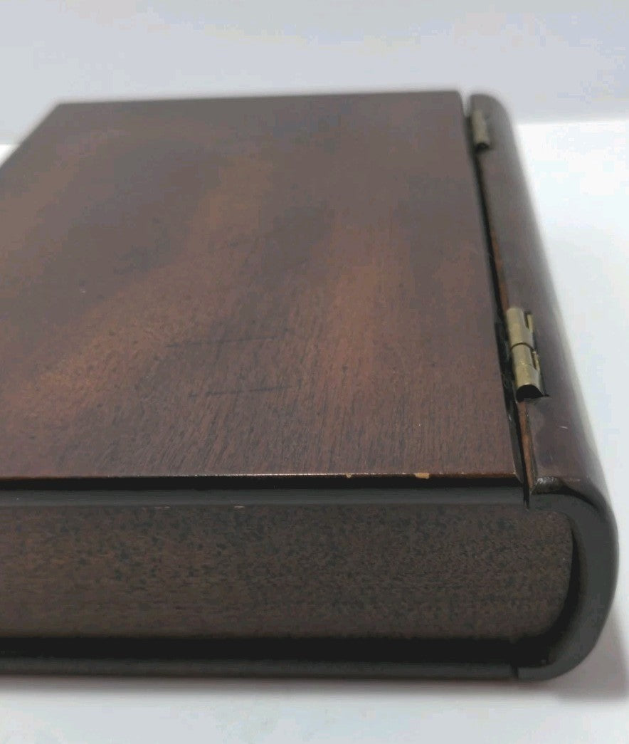 Bombay Company Wooden Memory Keepsake Box In Bookcase Style W/ Brass Hinges & "V