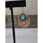 Vintage Gold Filigree Turquoise Drop Earrings Boho Statement