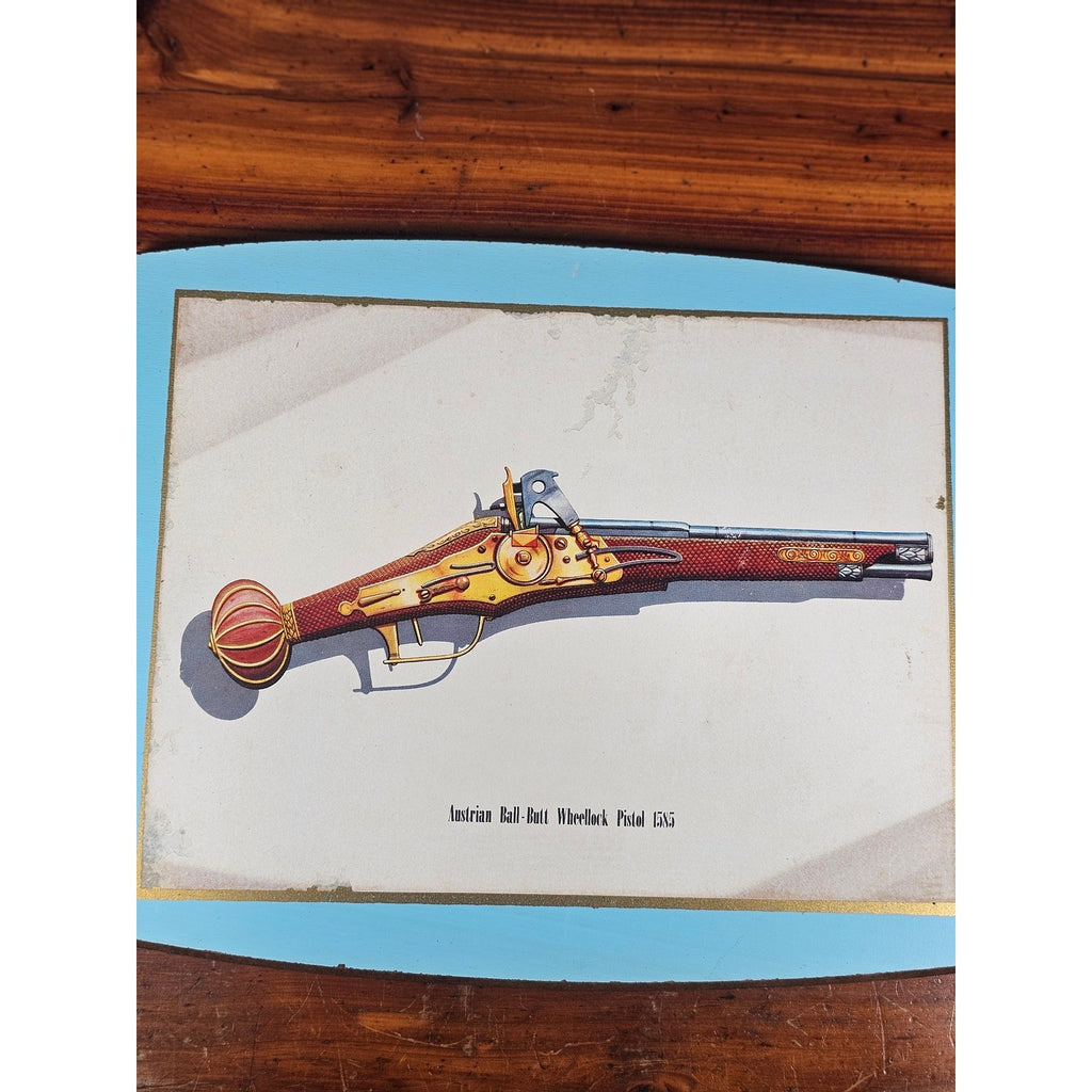 Vintage Firearms Illustration Wall Plaque – Austrian Wheellock Pistol 1655