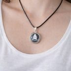 Vintage Sterling Silver Buddha Glass Pendant Necklace