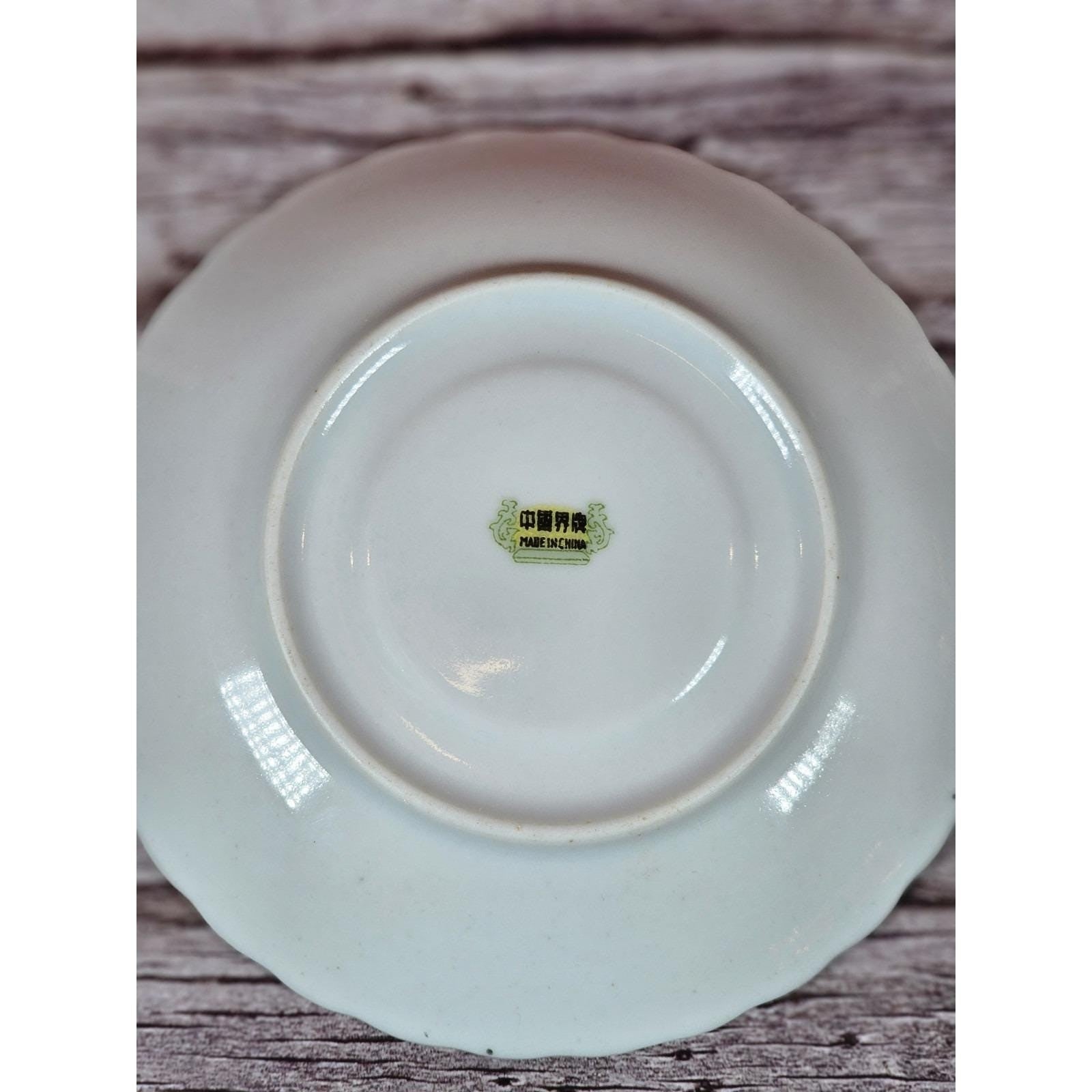 Vintage Floral Decorative Plate Pink Yellow Flowers Gold Rim