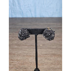 Vintage Black Beaded Knot Stud Earrings Gold Tone Post Statement