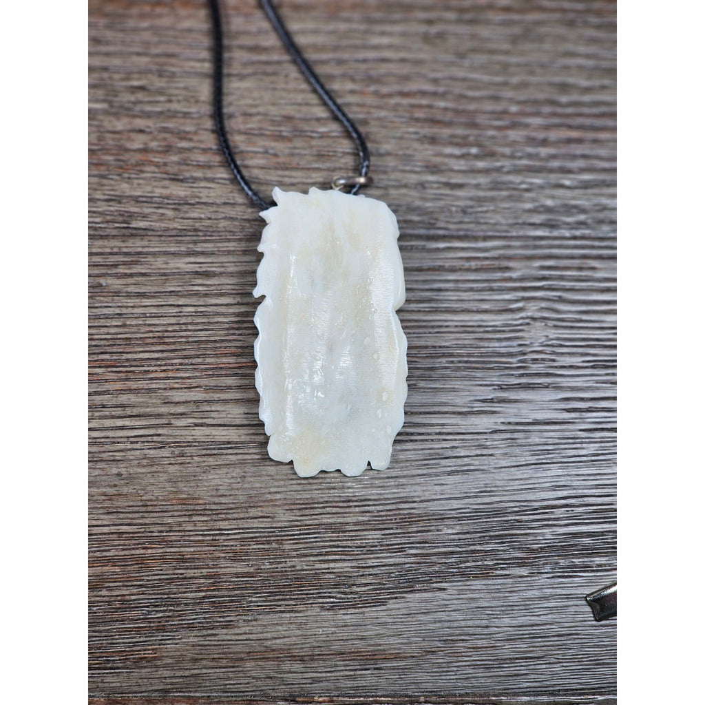 Vintage Buffalo Bone Carved Horse & Native American Figure Pendant Necklace