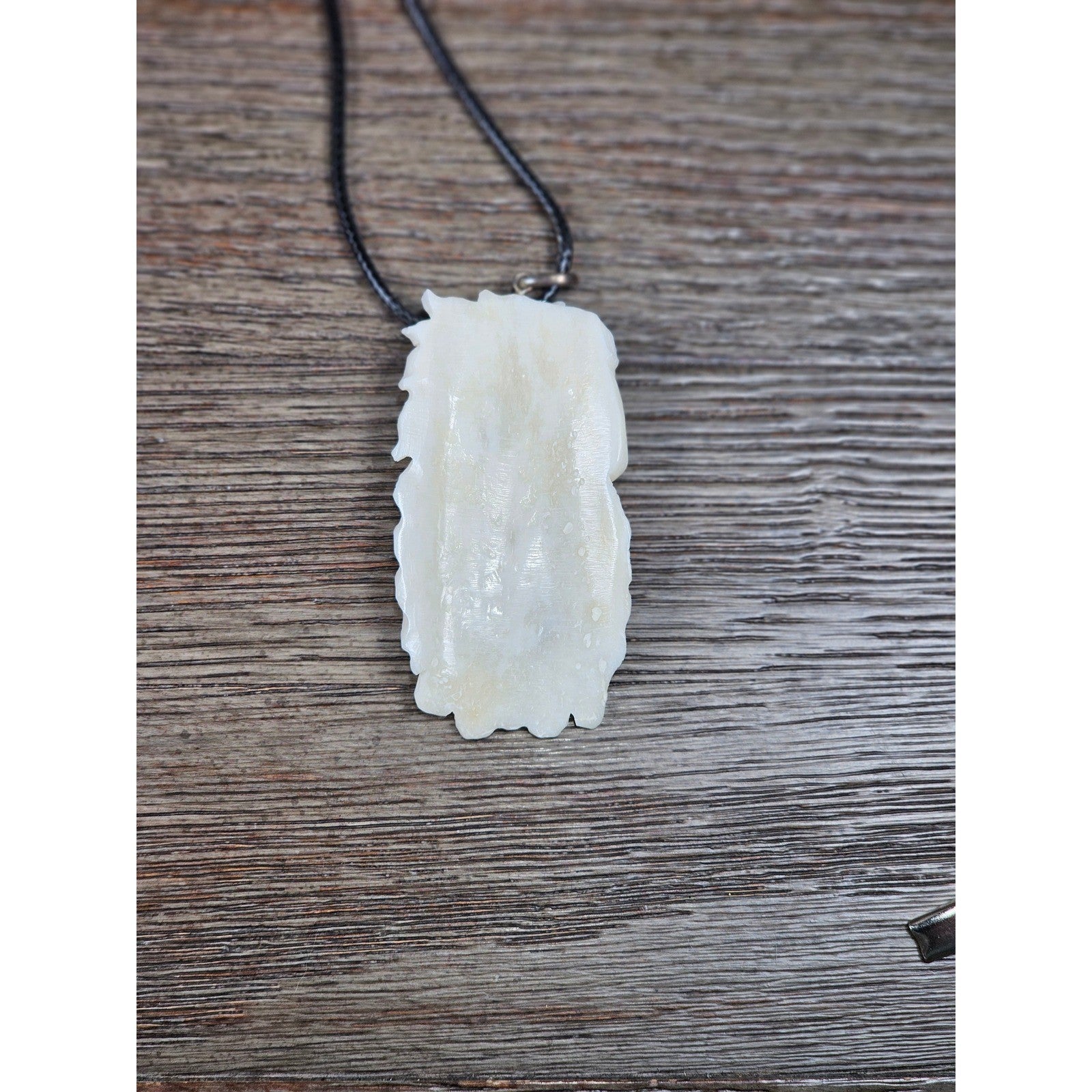 Vintage Buffalo Bone Carved Horse & Native American Figure Pendant Necklace