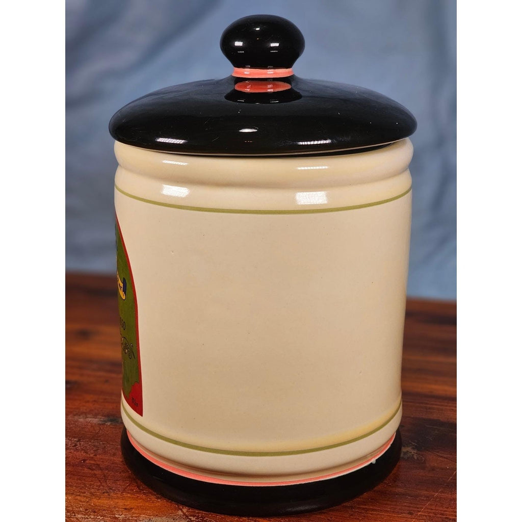 Vintage OGGI Tuscan Wine Label Ceramic Canister With Lid 8 In
