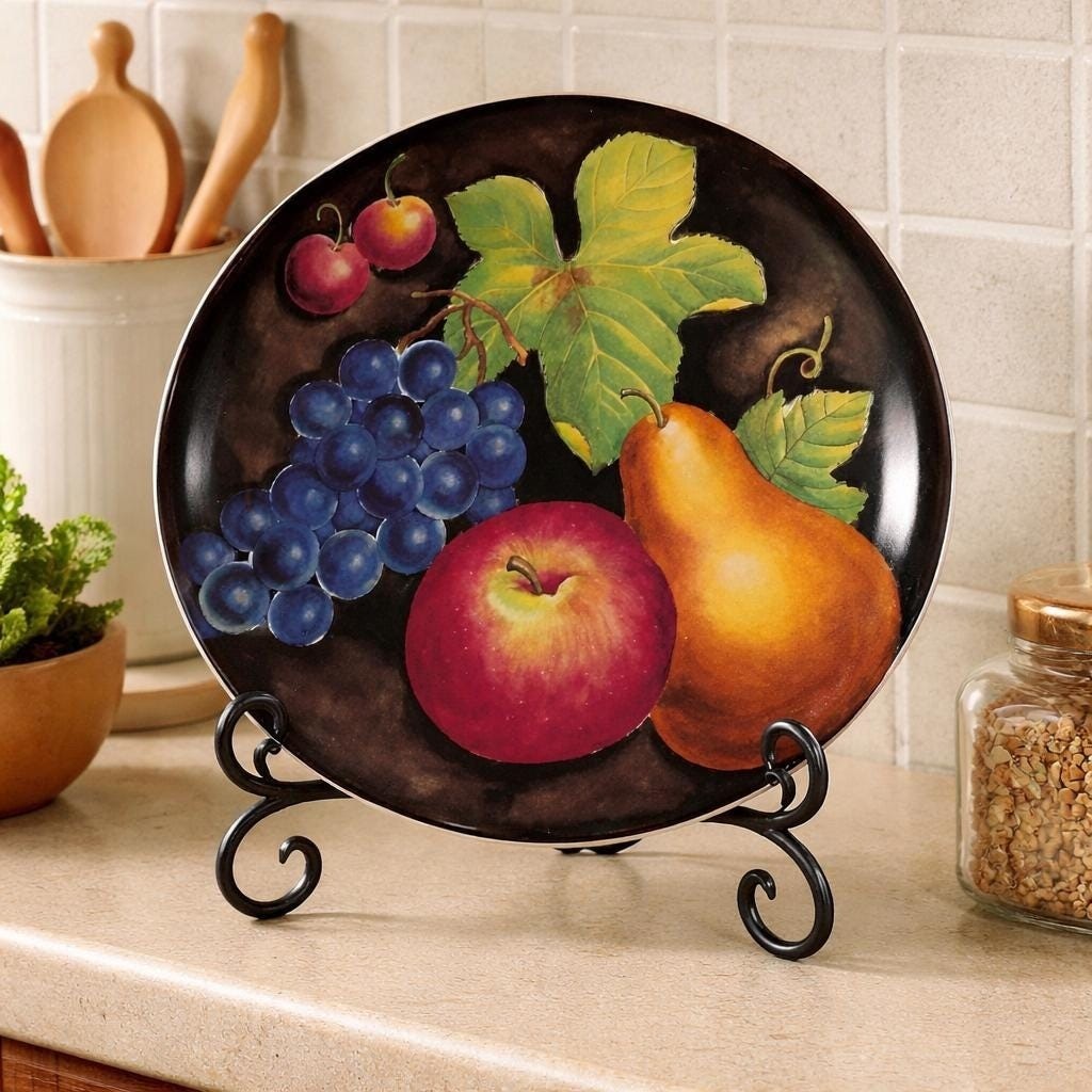 Furio Eden Fruit Platter Vintage Oval Porcelain Fruit Motif Serving Dish